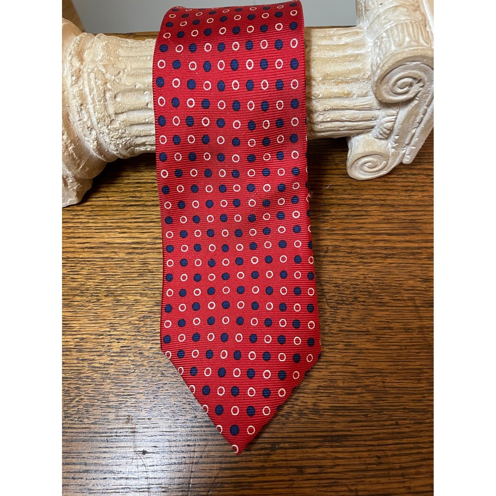 Lauren Ralph Lauren Mens Red Silk Geometric Dot Pattern Necktie Made in USA 80's